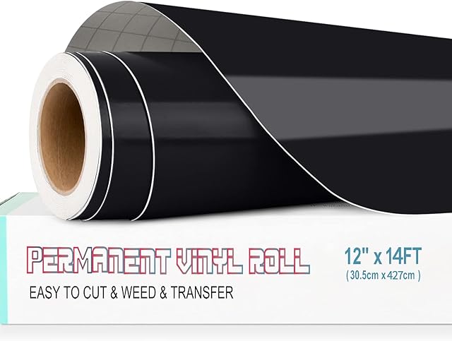 Lya Vinyl Permanent Vinyl for Cricut, 12" x 14Ft Glossy Black Self Adhesive Vinyl Sheet for Cricut, Silhouette Cameo, Vinyl Roll for Deco, and Other DIY Projects