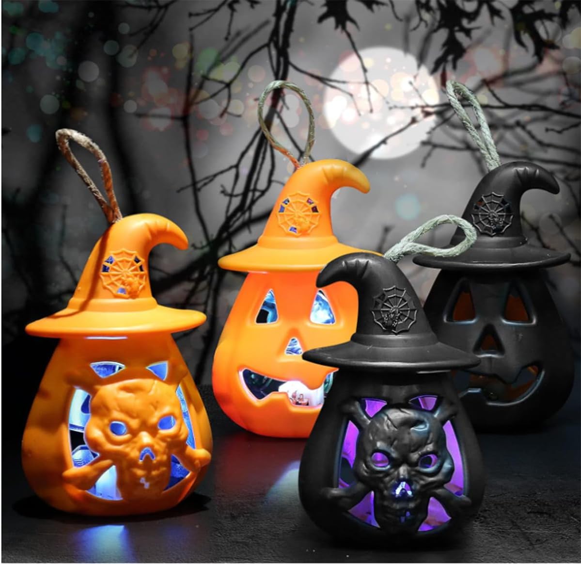 Halloween Deko Laterne 2er Set - LED Kürbis Laterne Für Innen & Außen