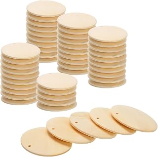 uxcell Round Wooden Discs, 50Pcs 40mm - Log Unfinished Wood Circles with Holes, Wood Ornaments for Crafts, DIY Jewelry Accessories, Birthday Board Tags