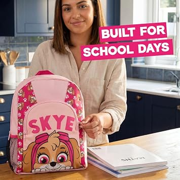 Paw Patrol Skye Girls Pink Backpack Rucksack Adjustable Straps Character Design School Bag Kids Organised Daypack
