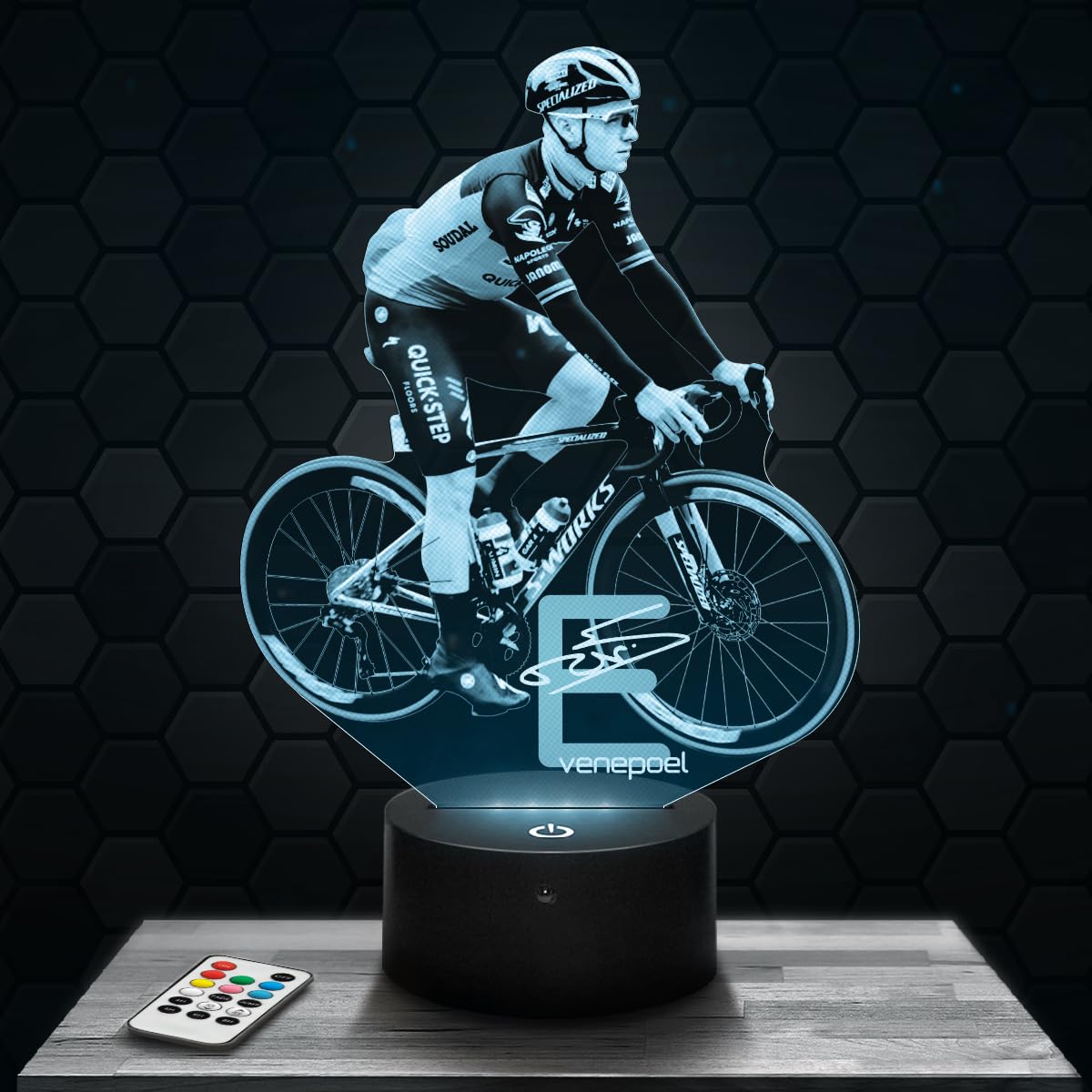 Lampephoto.fr - 3D Lamp Remco Evenepoel Belgian Cyclist, Touch LED Night Light, 3D Hologram Effect, Gift Idea Bike Christmas Birthday Man Woman, Room Decoration Object