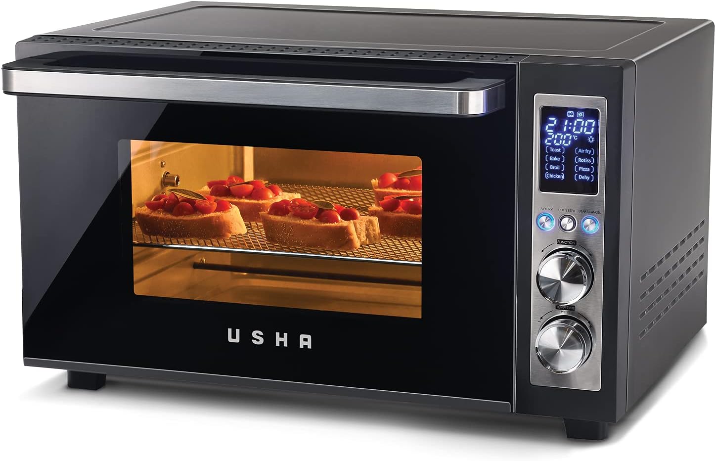 Usha CALYPSO Digital Air Fryer Oven Toaster Grill (OTG) 30 Litre capacity All in one- Air Fry, Bake, Dehydrate, Toast, Broil | Digital Display | 8 Cooking Options, 8 accessories |2 Yrs Warranty Black