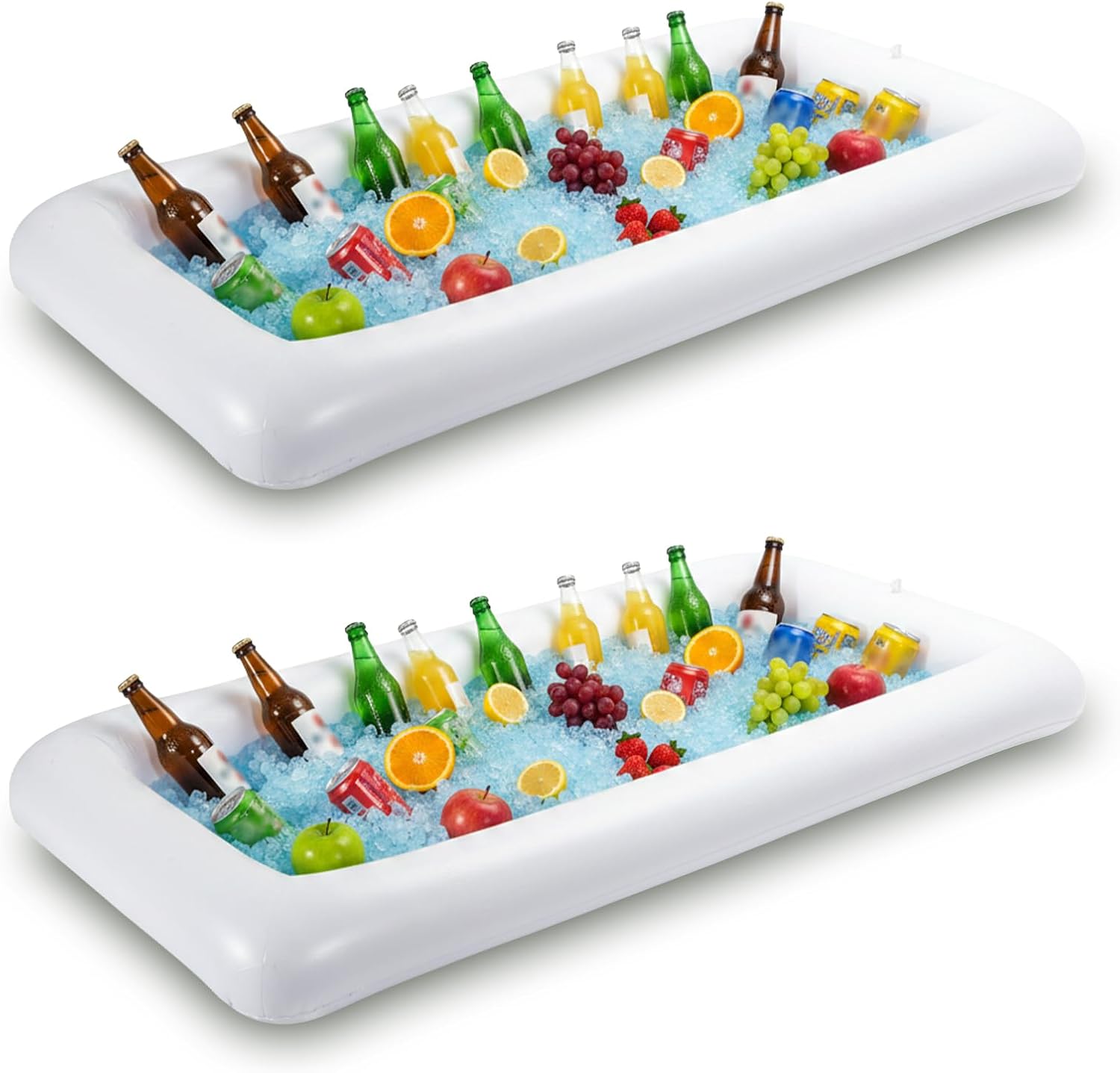 Inflatable Ice Serving Bar 2 Pcs Drinks Salad Bar Buffet ICES Cooler Inflatable Ice Tray for Food Portable Blow Up ICES Tray for Party, Picnic, BBQ, Camping, Indoor Outdoor Supplies Summer Essentials