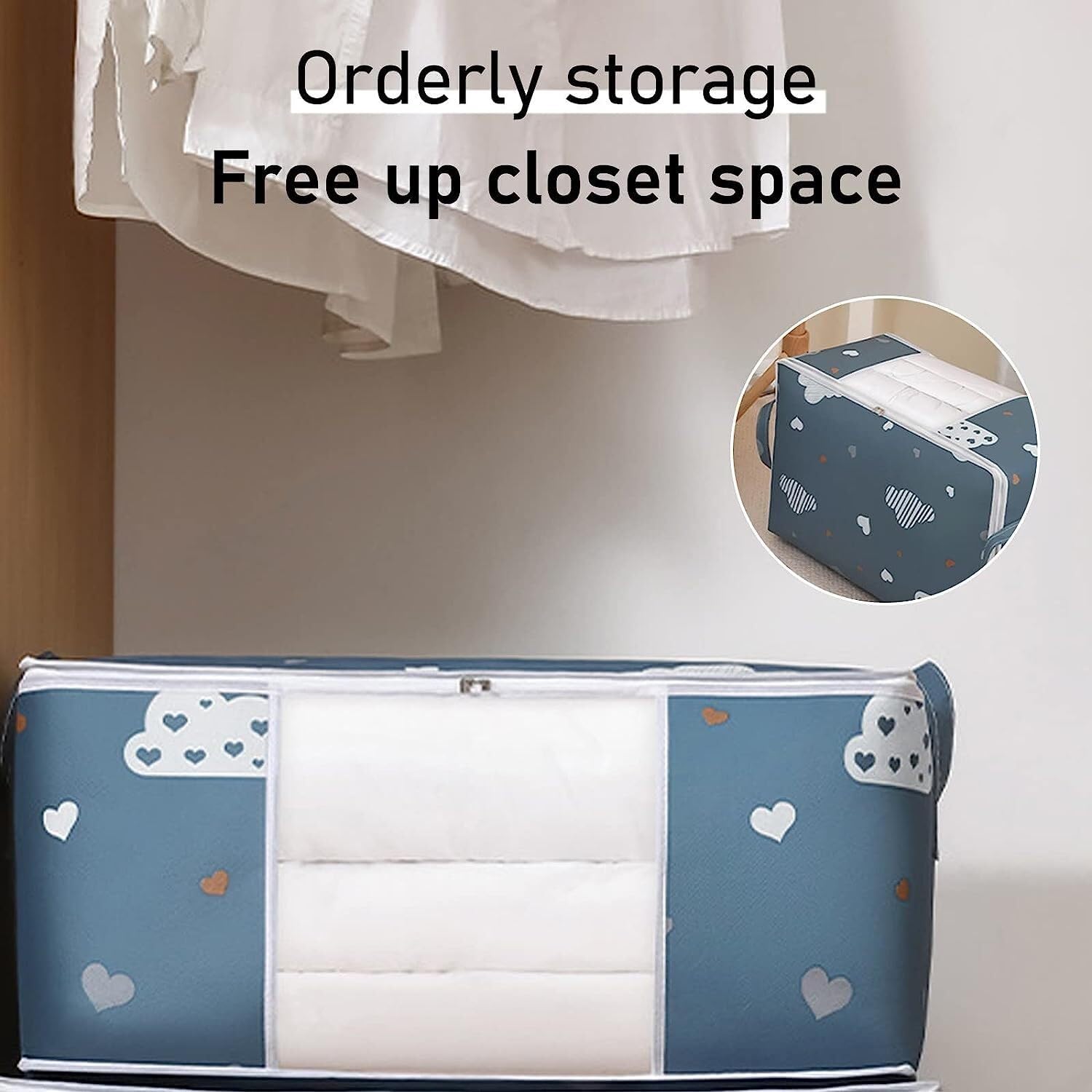 Reforzado Cajas Almacenaje Ropa Bolsa De Almacenamiento Organizadora Plegable Para Edredones Almohadas Mantas Ropa Cama Edredón Manta Apilables Organizador(B,55 * 35 * 25cm)