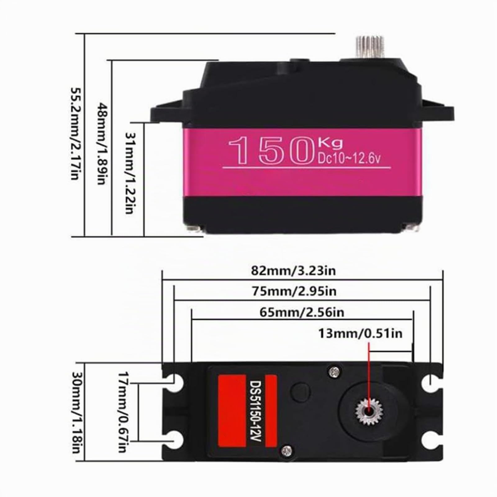 Fockety 150 Kg Kernloses Motorservo mit Drehmoment für 1/5 RC Autos, 18T IP66 Wasserdichtes Digitales Servo Metallgetriebe Aluminiumlegierungs Getriebeservo für Roboter Heimwerker,