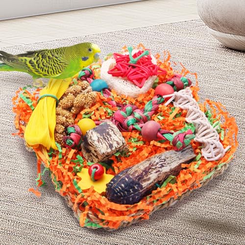 Bird Toys for Small & Medium Parrots - Natural Foraging & Shredding Cage Hanging Toys with Seagrass Mat, Starfruit, Loofah Slices for Budgies, Cockatiels, Lovebirds, Conures (1 PCS) - Image 5