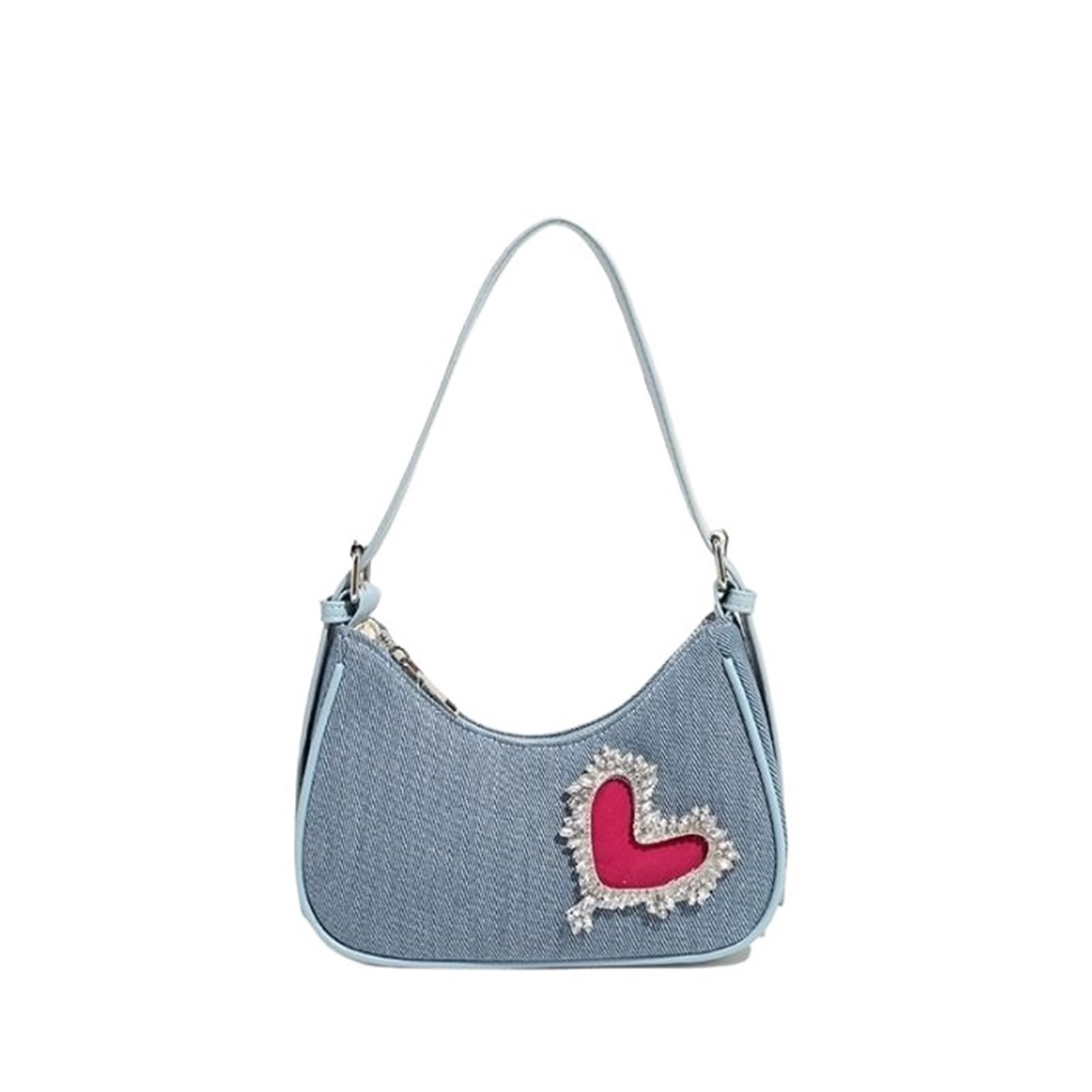 Borsa a tracolla vintage in denim retrò, da donna, con cerniera e strass, casual
