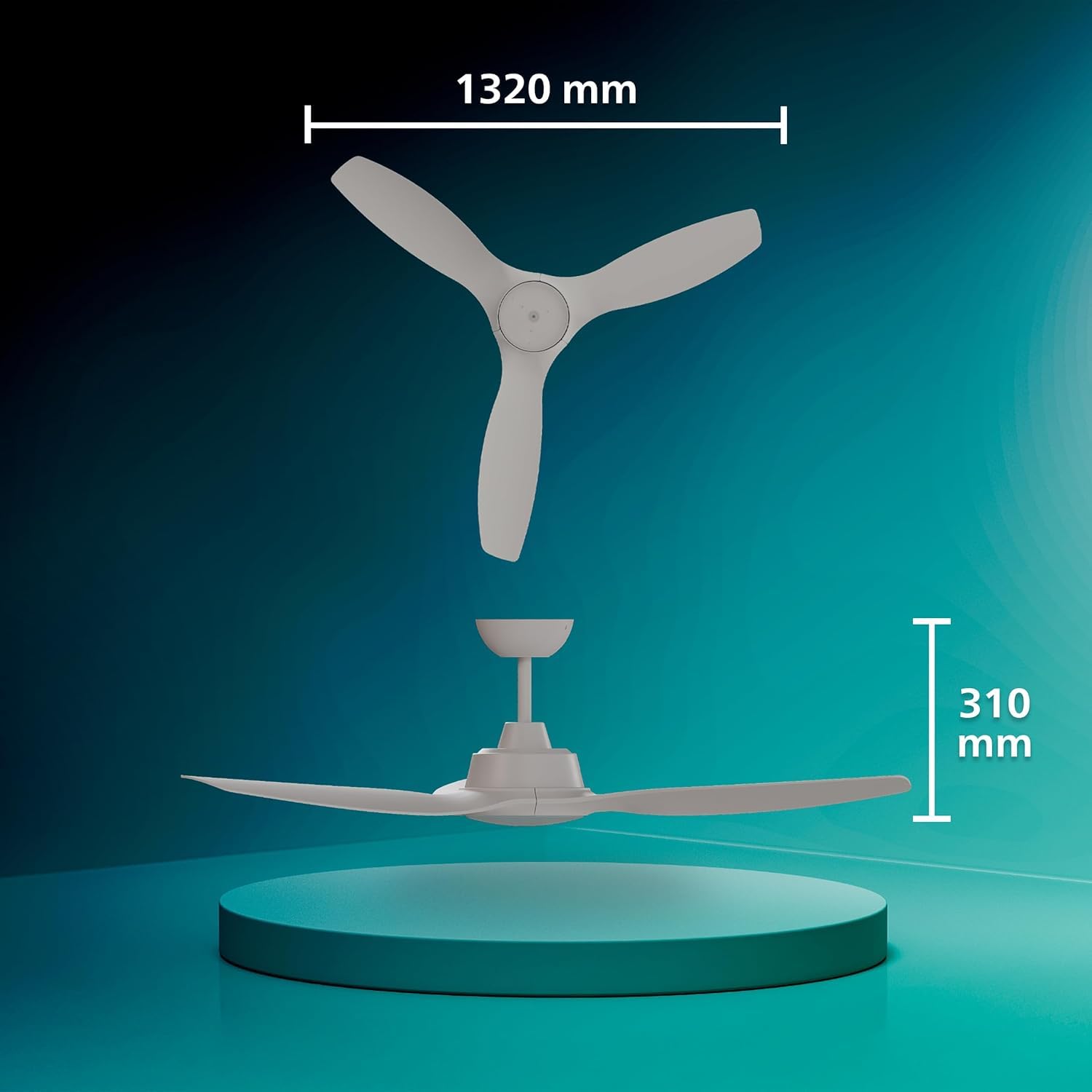 PHILIPS Ventilateur de Plafond à Pales Fixes avec LED, 3 Pales, 132 cm de Diamètre, 2650 Lumens, Lumière Blanche Réglable de 3000 à 6500 K, Variable jusqu'à 5%, avec Télécommande, Blanc/Bois