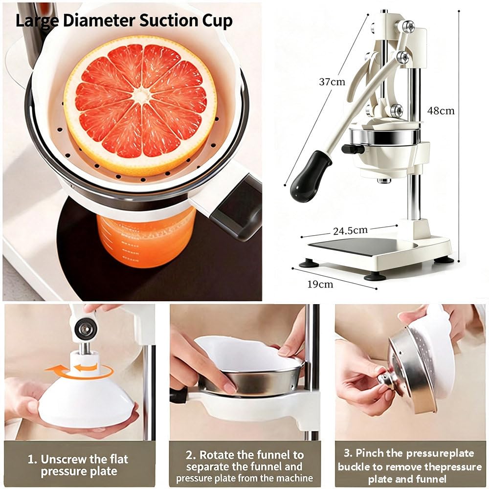 Presse-Agrumes Manuel en Acier Inoxydable 304, Presse-Fruits Robuste NéCessitant Peu D'Effort, Extracteur De Jus Manuel Haute Performance pour Oranges, Citrons Et Citrons Verts