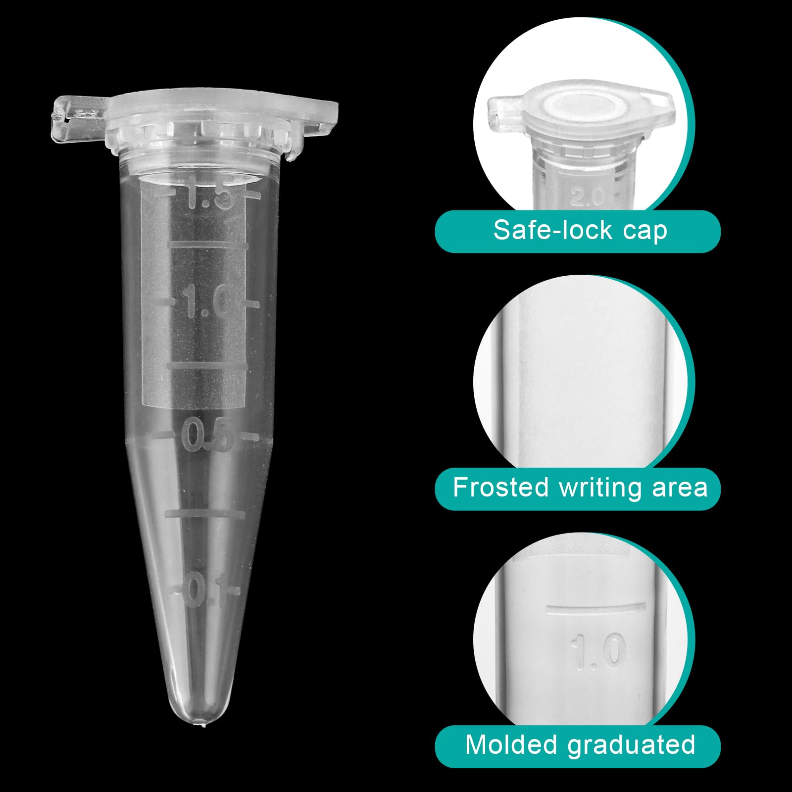 DAJAVE Lot de 1000 tubes de centrifugeuse 1,5/2 ml - Récipients de réaction - Tubes à microcentrifuger transparents en plastique - Tubes à échantillons - Tubes à essai de centrifugeuse - Vial de