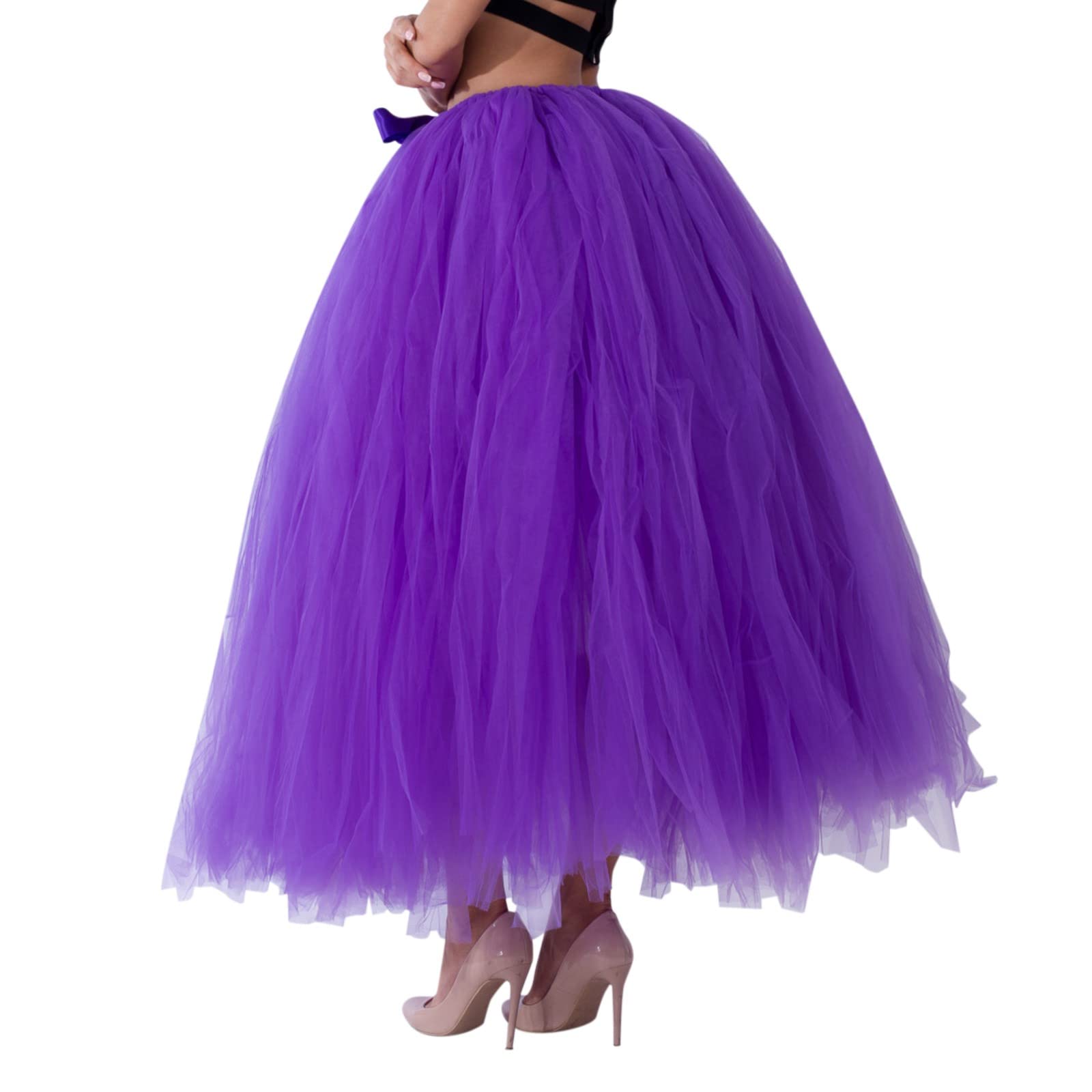 falda hinchada con lazo liso falda hecha a mano falda rendimiento faldas fiesta, morado, Talla única