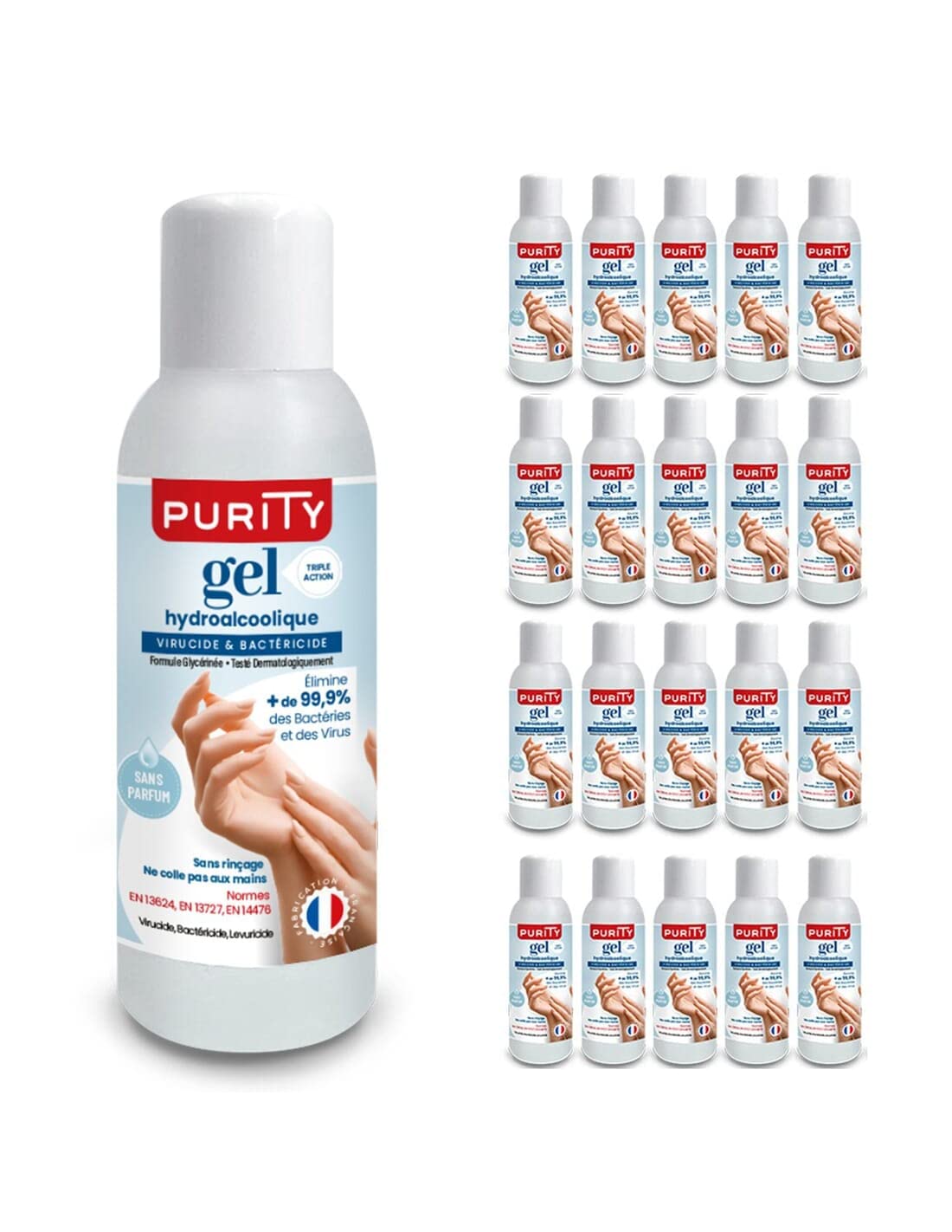 20 Mini-flacons de 100ml - Gel Hydroalcoolique Purity 703 - Sans parfum