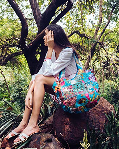 Bolso de hombro de algodón para mujer Tribe Azure Fair Trade miniatura 2