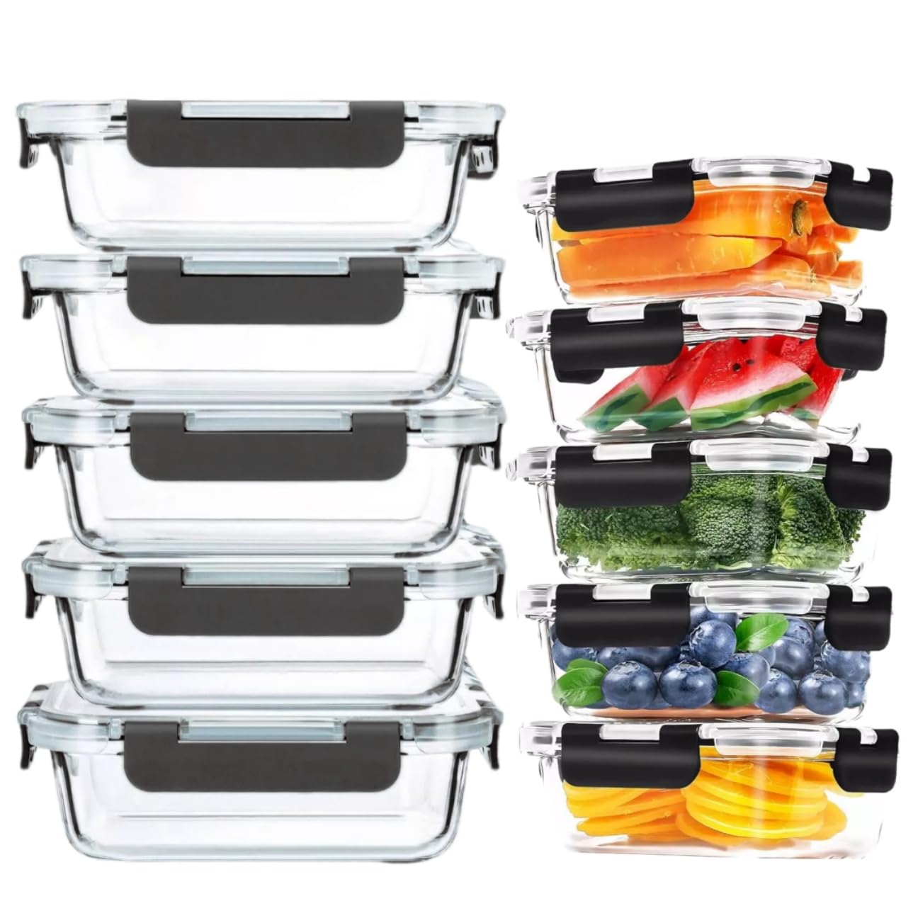 Wyndshades 10 Pack Glass Meal Prep Containers, Airtight Meal Prep Containers With Lids, Leak Proof, Reusable Microwave Safe Lunch Boxes
