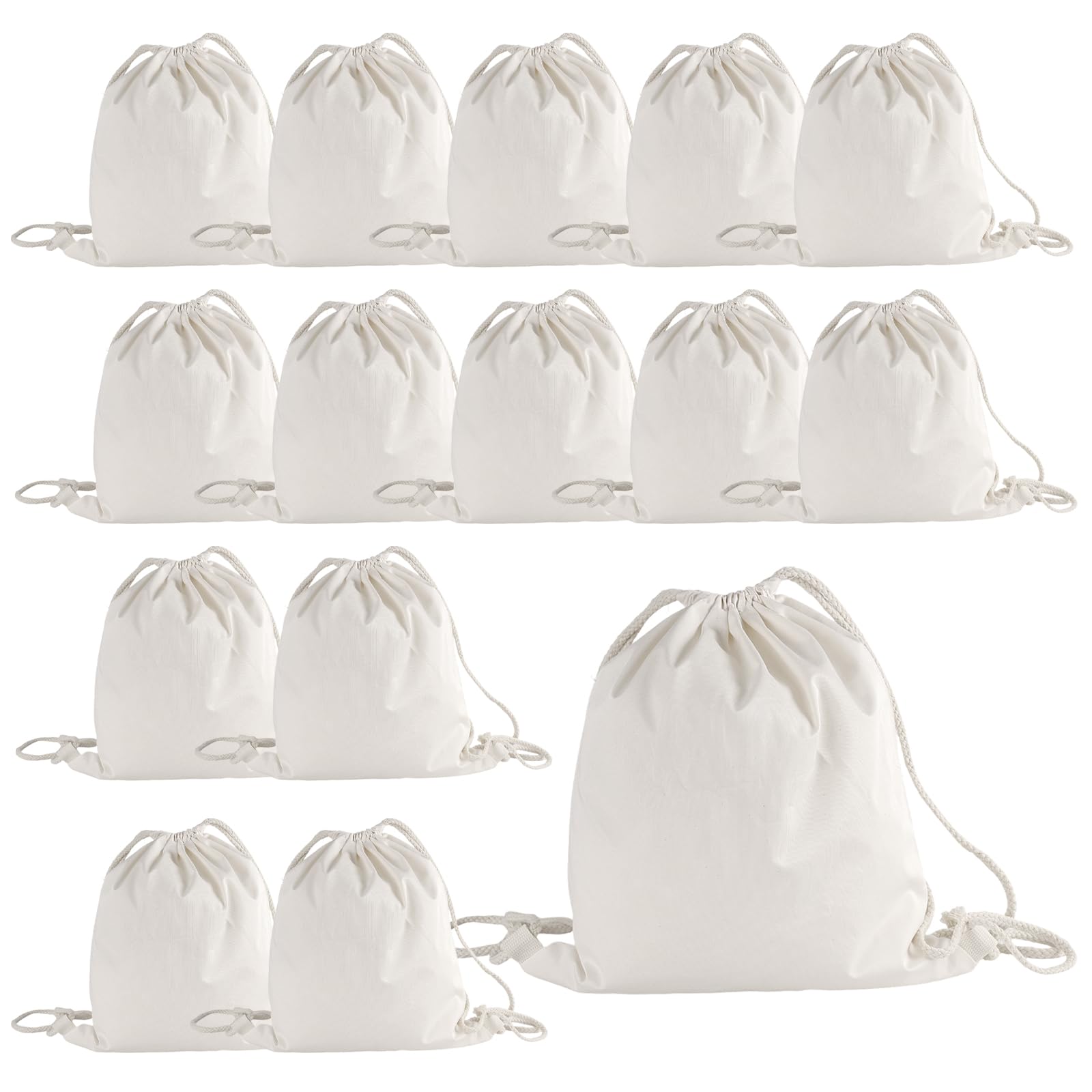15 Stück Turnbeutel Baumwollrucksack Stoffbeutel zum Bemalen 35 x 40cm, Beige Baumwollbeutel Turnbeutel mit Kordelzug, Sportbeutel Stofftasche Jutebeutel für Reise, Sport