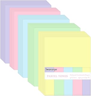 100 Sheets Pastel Cardstock Thick Paper, 5 Colors Assorted Colored Card ...