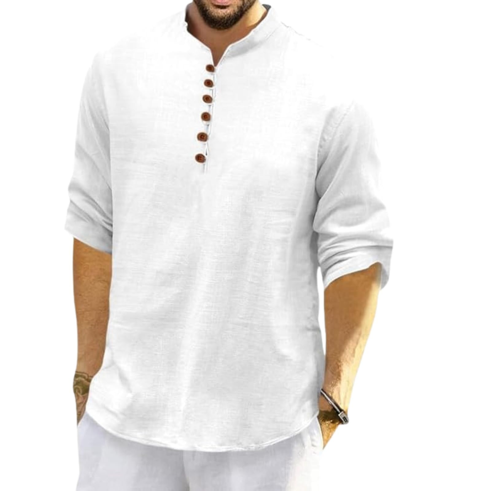 ROYALSCOUT Men's Cotton Polyester Blend Solid Regular Fit Full Sleeve Short Kurta | Ethnic, Lightweight Summer Kurta for Daily & Occasion Use