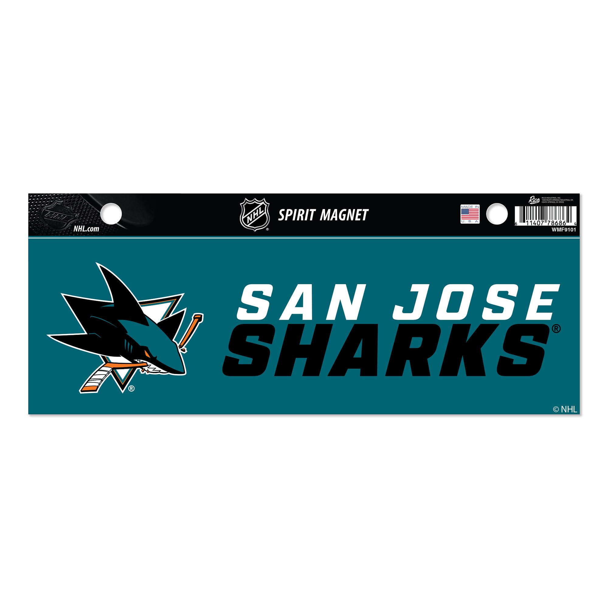 Rico Industries San Jose Sharks Nhl Hockey 4 X 10 Team Spirit Magnet - Car, Home Décor - Refridgerator, Office, Kitchen