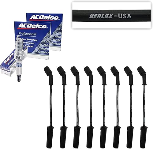 Nuevas bujías ACDelco 41-962 (8) + (8) Herlux cableado con escudo de calor WGM48 para motores LS2 LS3 LS4 LS7