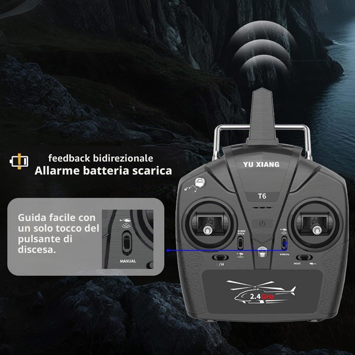 YU XIANG F11-N AH64 RC elicottero per adulti, scala 1/32 2.4G 6CH WOLFBUSH Apache Aircraft, coassiale doppio rotore 6G/3D, elicottero RC con posizionamento GPS (versione RF)
