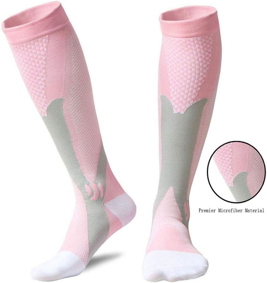 Compression Socks for Women Men 20-30mmHg Runners Nurses Knee High Compression Stocking for Varicose Veins,Swelling,Travel Flight-Pink S/M