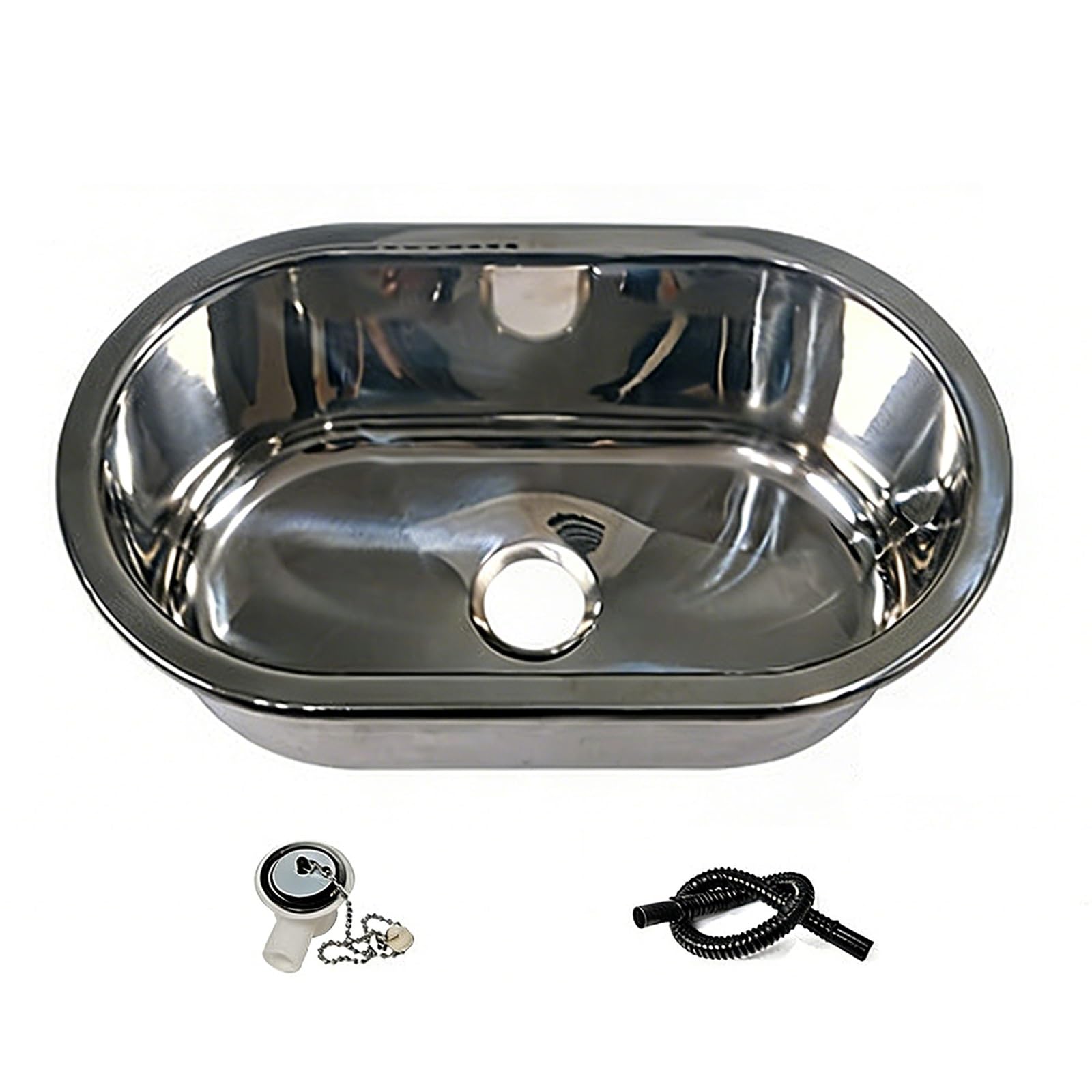 Fregadero Camper de Encastre, Lavabo Caravana Ovalado con Orificio de Drenaje de 40 mm, Acero Inoxidable, Apto para Autocaravanas y Barcos