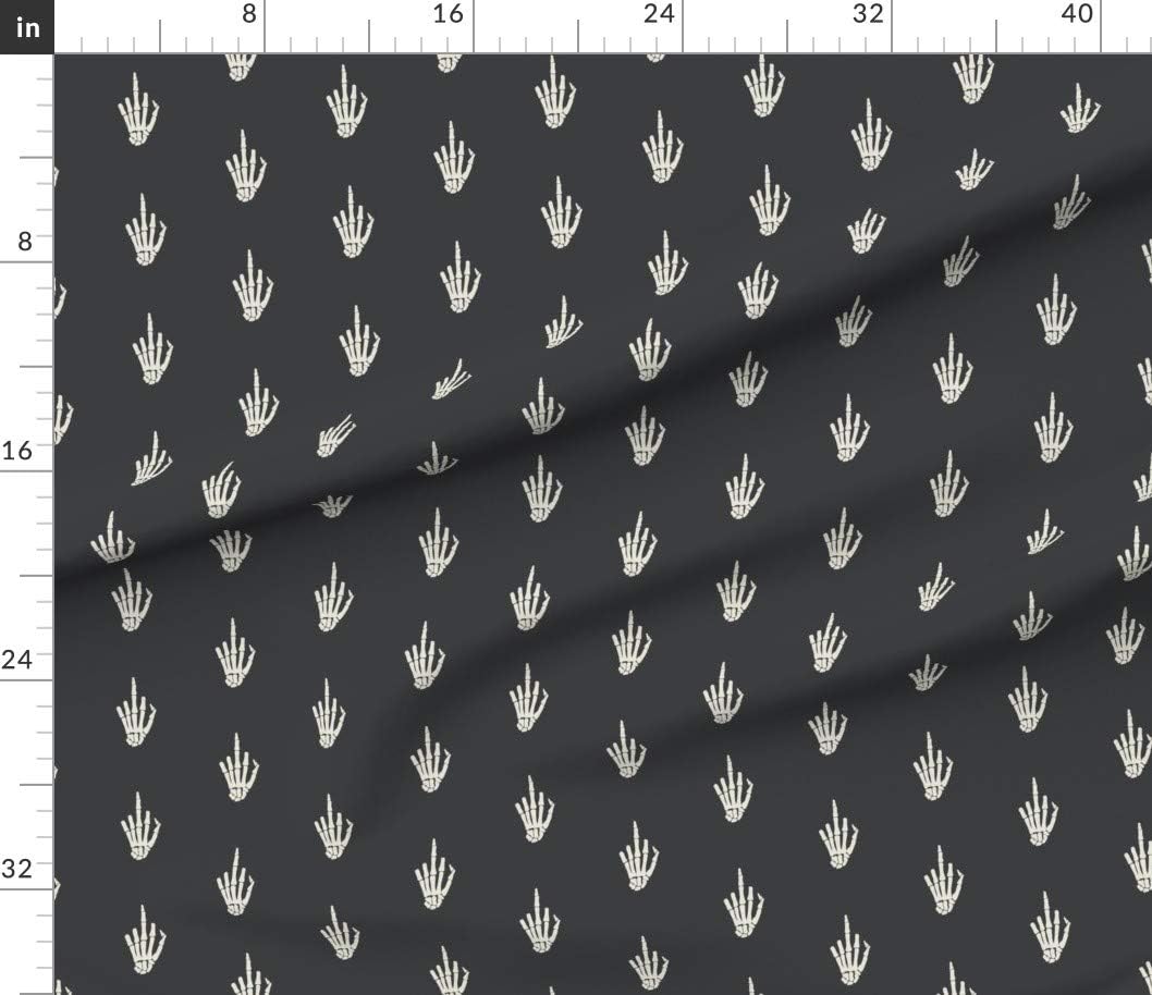 Spoonflower Fabric - Middle Finger Skeleton Dark Halloween Funny Novelty Rude Printed on Petal Signature Cotton Fabric by The Yard - Sewing Quilting Apparel Crafts Decor
