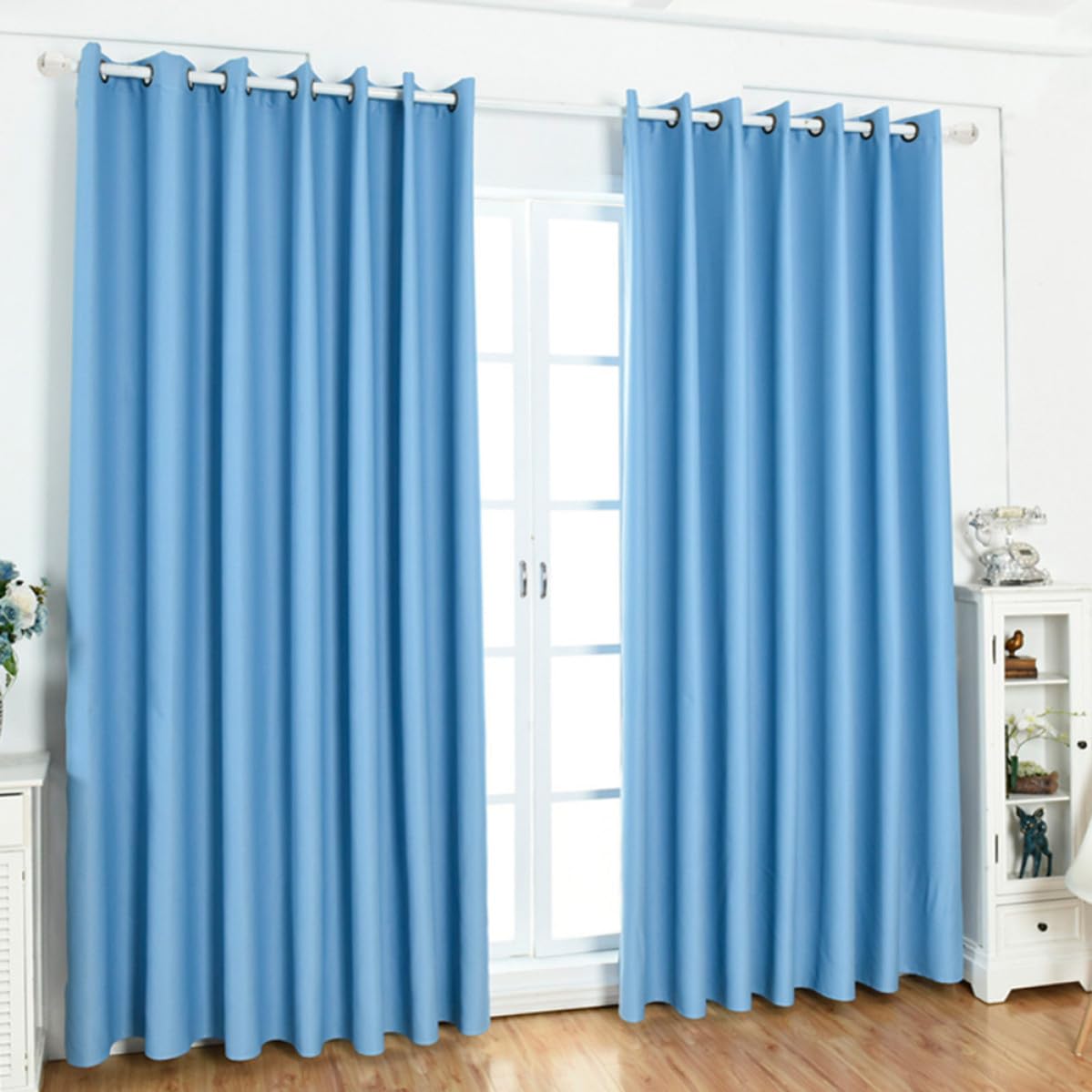 SHINEOFI 2 Stück Verdunkelungsvorhang Blau Dekorativer Vorhang aus Polyester Pack Lichtundurchlässig für Schlafzimmer und Zuhause