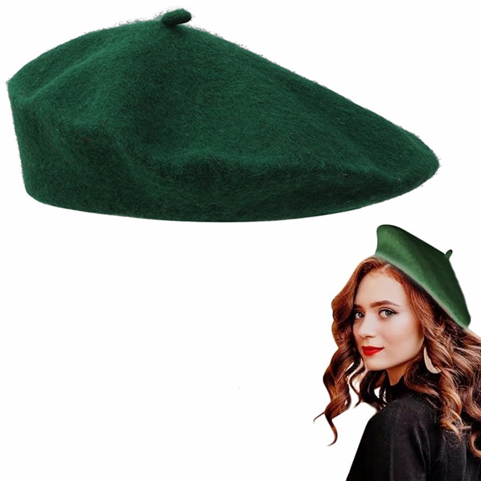 TUKNN Baskenmuts, baret, baret muts voor dames, baret muts, baret muts, baret, baret met kasjmier, klassieke effen Franse stijl, groen
