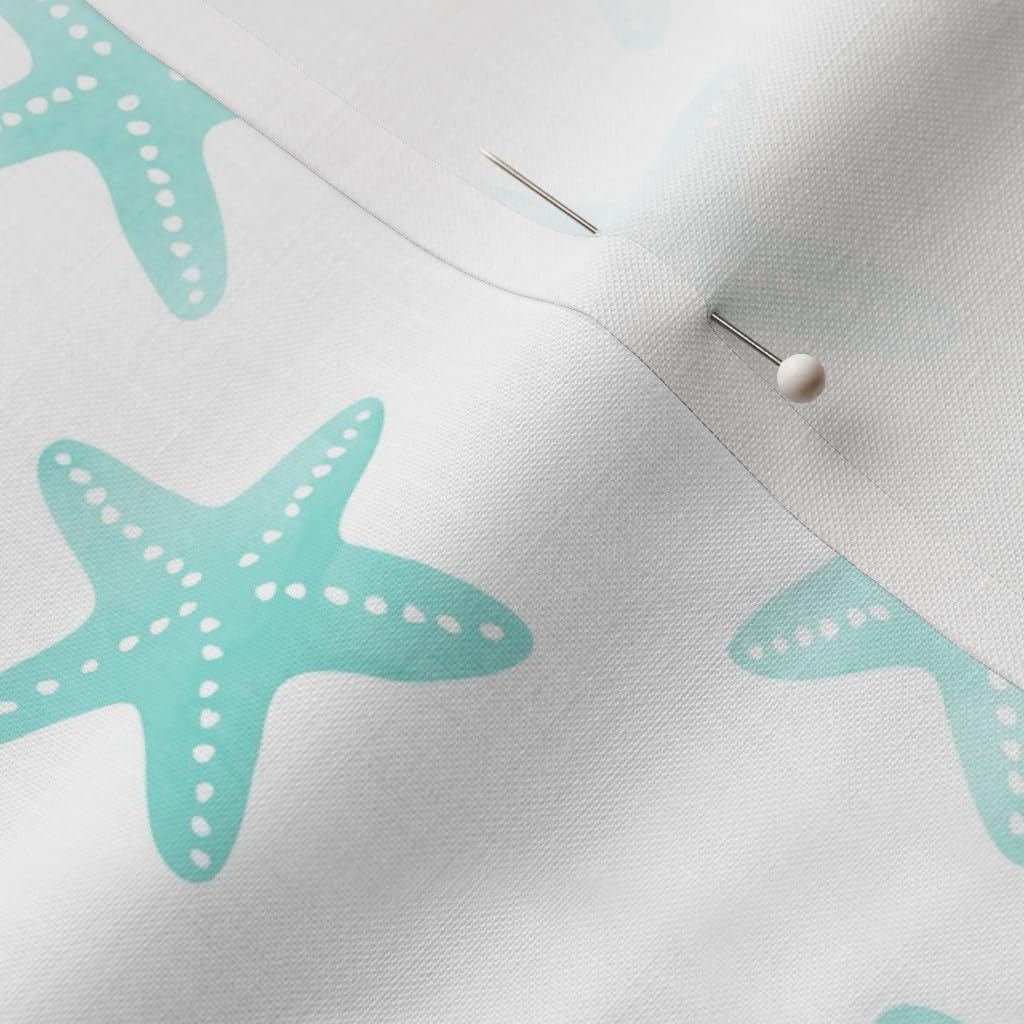 Spoonflower Fabric - Starfish Teal Mermaid Coordinate Beach Blue Aqua Trendy Printed on Petal Signature Cotton Fabric by The Yard - Sewing Quilting Apparel Crafts Decor