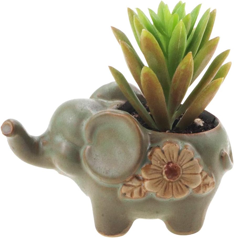 Tiny Succulent Planter Flower Pot Indoor Ceramic Elephant for Home Office Garden Decor