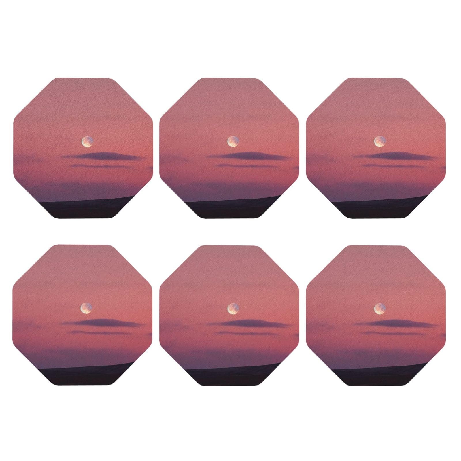 6pcs Leather Coasters for Drinks, Sky and Moon Drink Coasters for Tabletop Protection, 4" Cup Coasters for Coffee Table Decor, Non-Slip Drinking Cup Mat for Hot Or Cold Drink