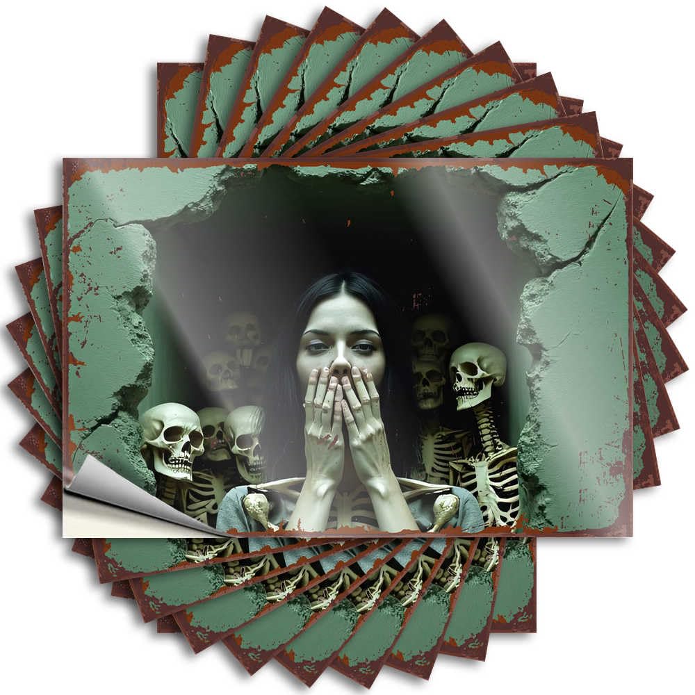 Sticker Sets Peel and Stick - A Woman Surrounded By Skeletons in A Haunting Portrait Bumper Cool Waterproof Vinyl for Science(12X18CM)