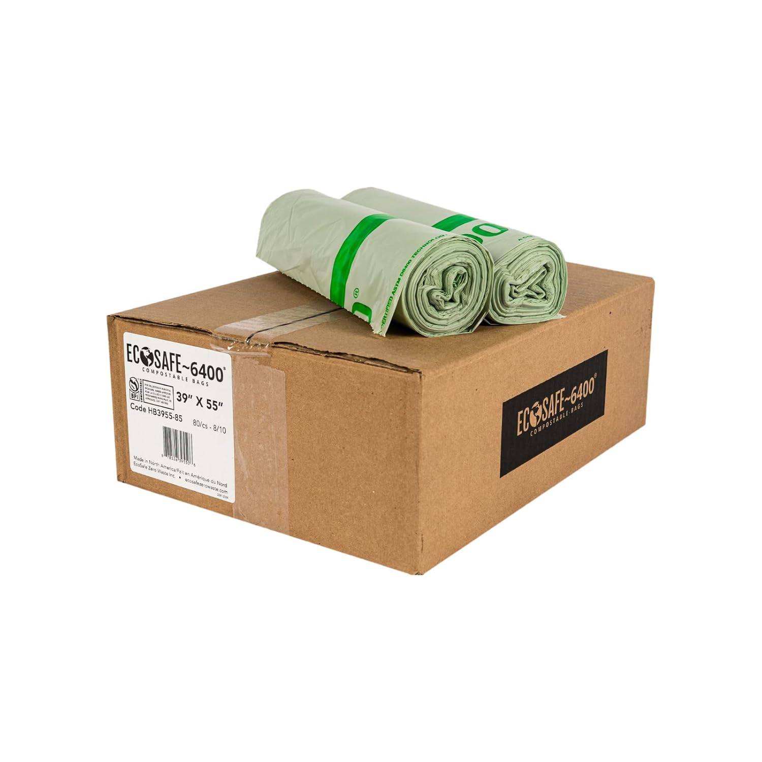 EcoSafe-6400 HB3955-85 Certified Compostable Bag - 39x55” Green Bags for 48 Gallon Bin - Extra Strong Leak, Puncture and Tear Resistant Food Scraps Bin Liners, Pack of 80 Green 1 Count (Pack of 80)