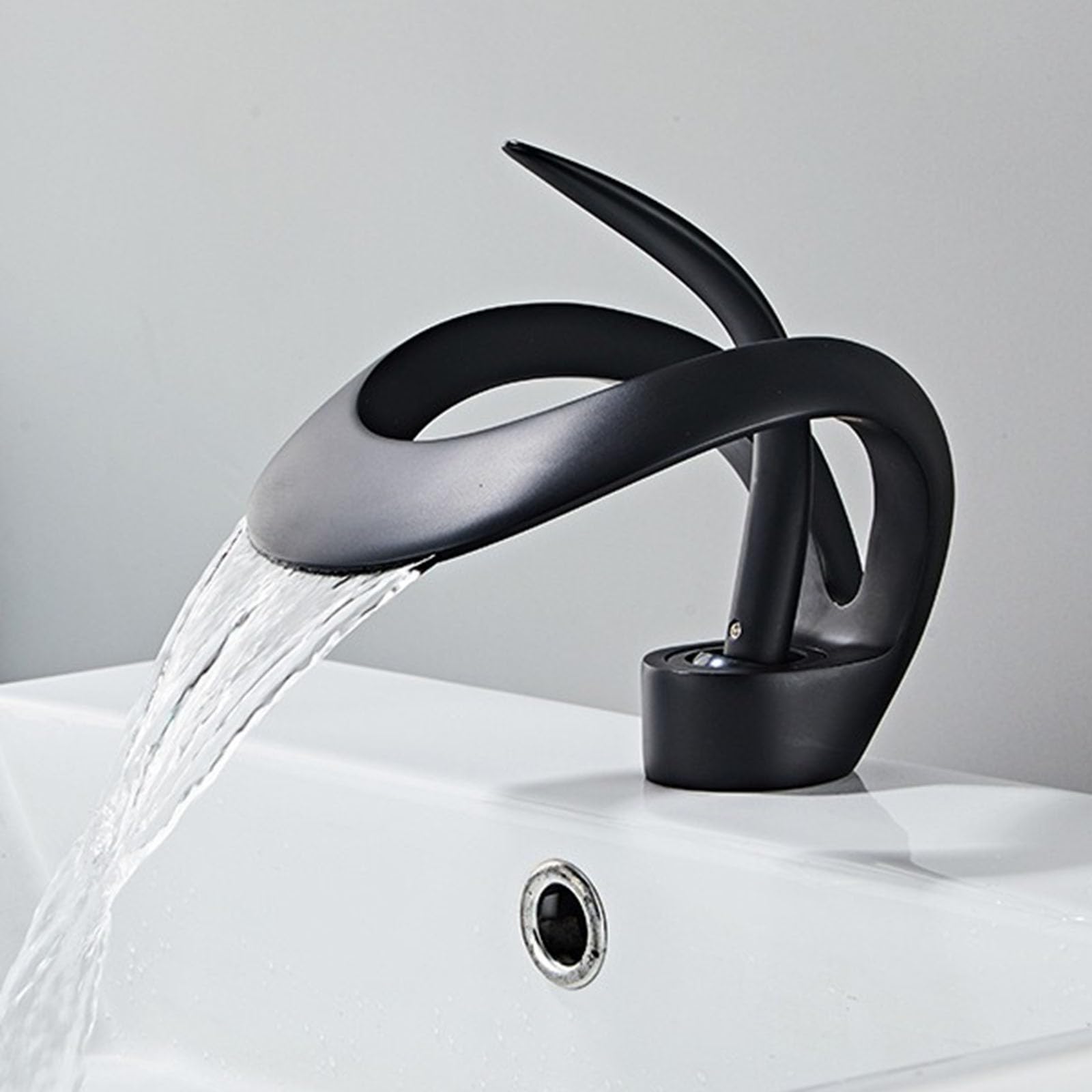 Nfusrxmbk Black Basin Tap Waterfall Single Hole, Mixer Tap Bathroom Sink Brass Single Handle