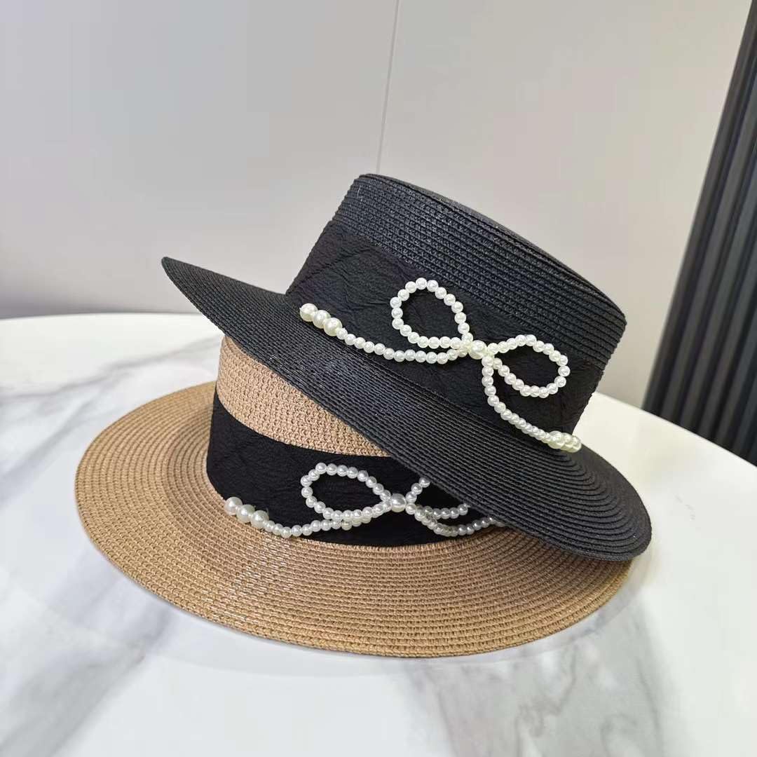 Sombrero de Paja Trenzado de Verano para Mujer,de ala Ancha,Transpirable,con Protección UV y Lazo de Perla,Ligero,para Playa,Vacaciones,Viajes y Actividades Al Aire Libre