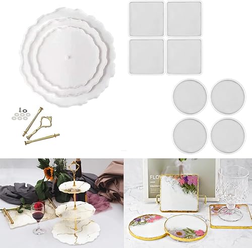 RESINWORLD Juego de 8 moldes de resina de 4 pulgadas de grosor + molde de soporte de resina de 3 niveles