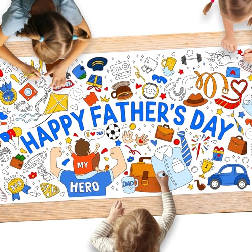 Gatherfun Father's Day Themed Activity Poster/Table Cover - 72" x 31.5" Wall Art for Classroom Wall, School Parties, Happy Father's Day Decorations