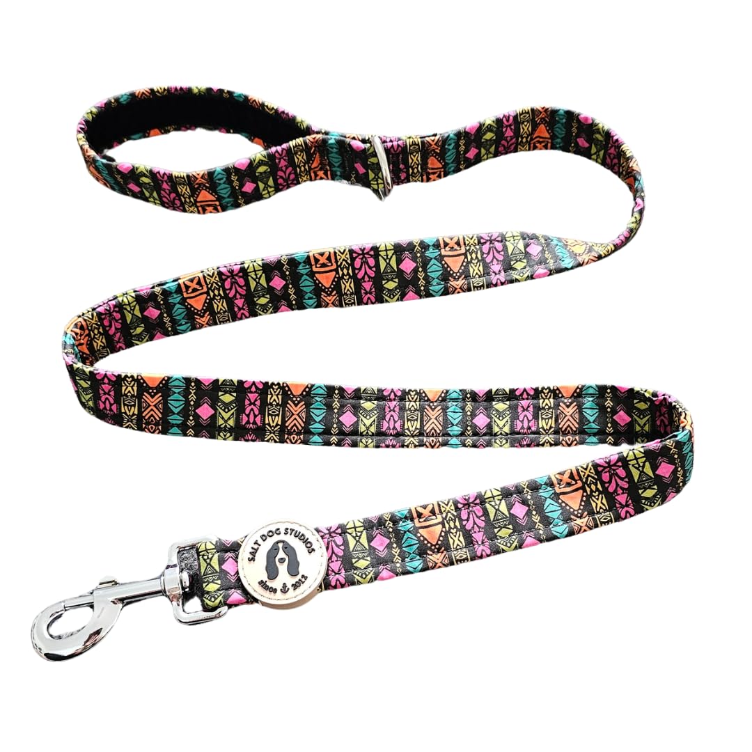 Bohemian Dog Lead –Soft Velvet Handle Dog Lead for Small, Medium, & Large Dogs – by Salt Dog Studios (Retro Tribal, 1")