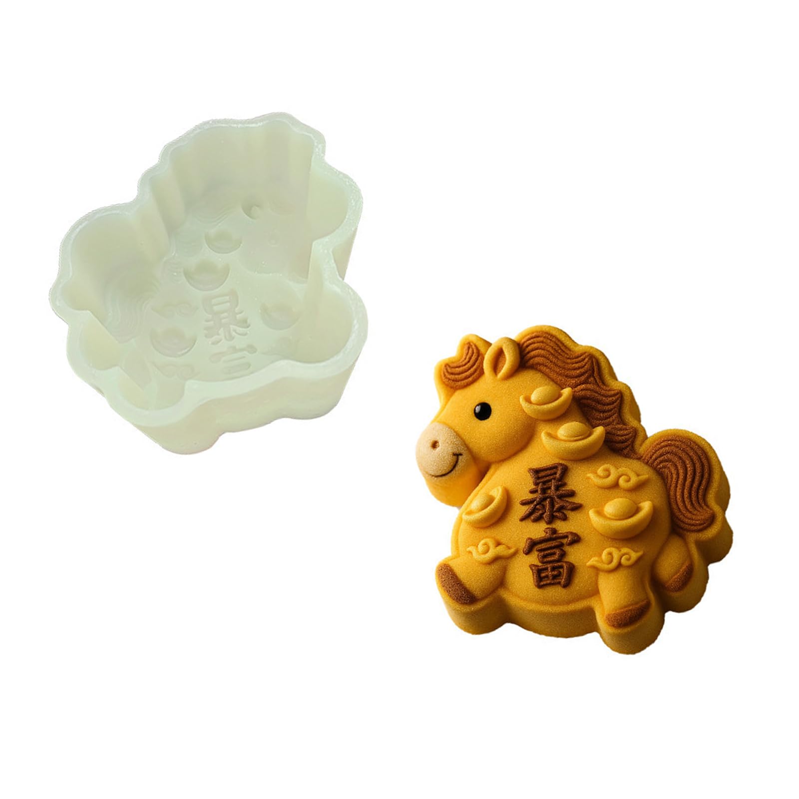 Tsophreniq Chinese Horse Year Silicone Baking Mold with Cartoon Design for Festives Mousses Cake Dessert Easy Demold Year of Horse Silicone Mousses Festives