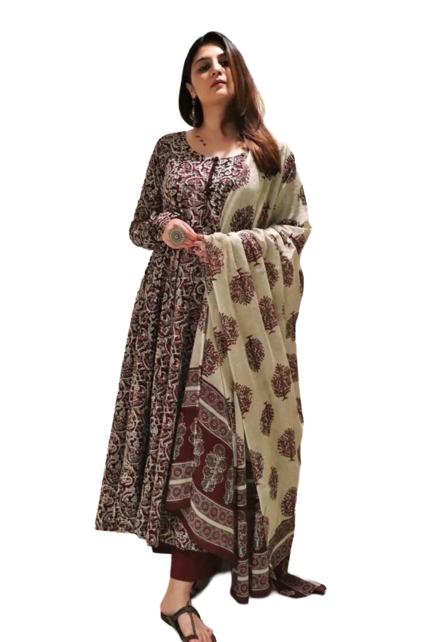 nermosa Women Printed Anarkali Kurta and Pant Set with Dupatta | Printed Kurta Set | Cotton Suit | Women Kurta Sets |-picture-23