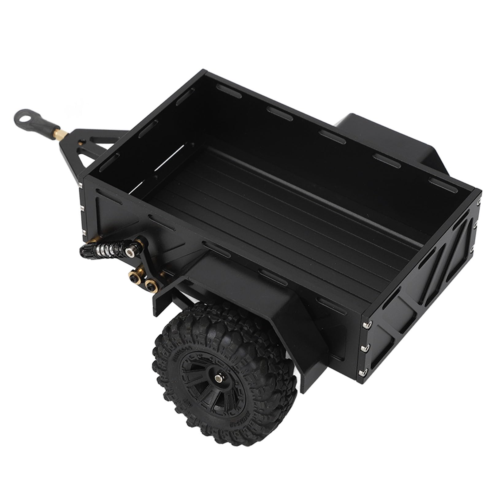 Tonysa 1/18 RC Auto Anhänger, Wasserdichter Hitch Anhänger mit Gummireifen, Fernsteuerbarer Anhänger aus Aluminiumlegierung, Simuliertes Styling für 1/18 RC Fahrzeuge, Schwarz