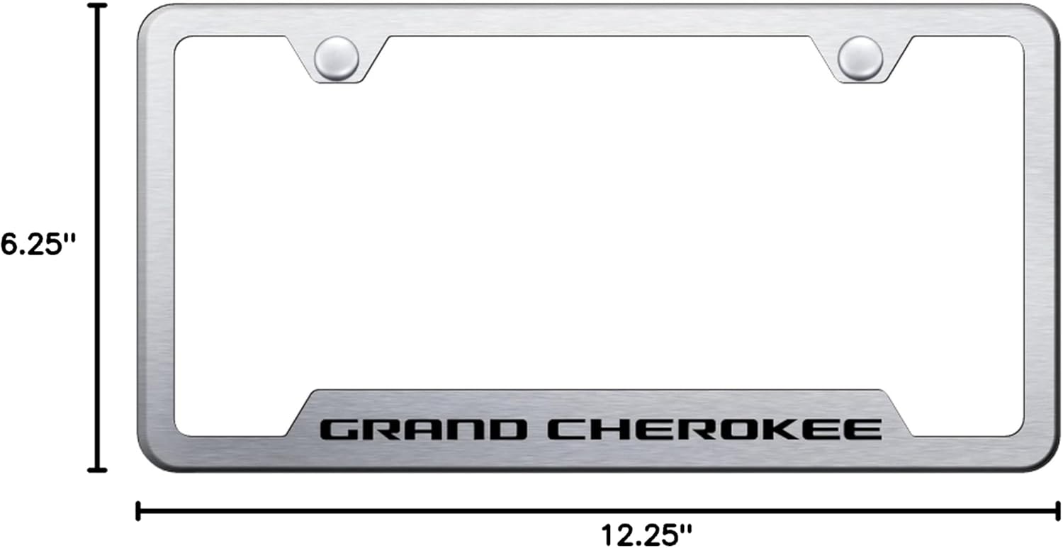 Au-TOMOTIVE GOLD Laser Etched Logo Cut-Out License Plate Frame for Jeep Grand Cherokee (Brushed Chrome)
