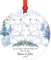 Vista 103 de Andaz Press Adorno de recuerdo de Navidad de metal redondo personalizado para la familia, My First Christmas As Gigi 2024, acuarela de osos polares
