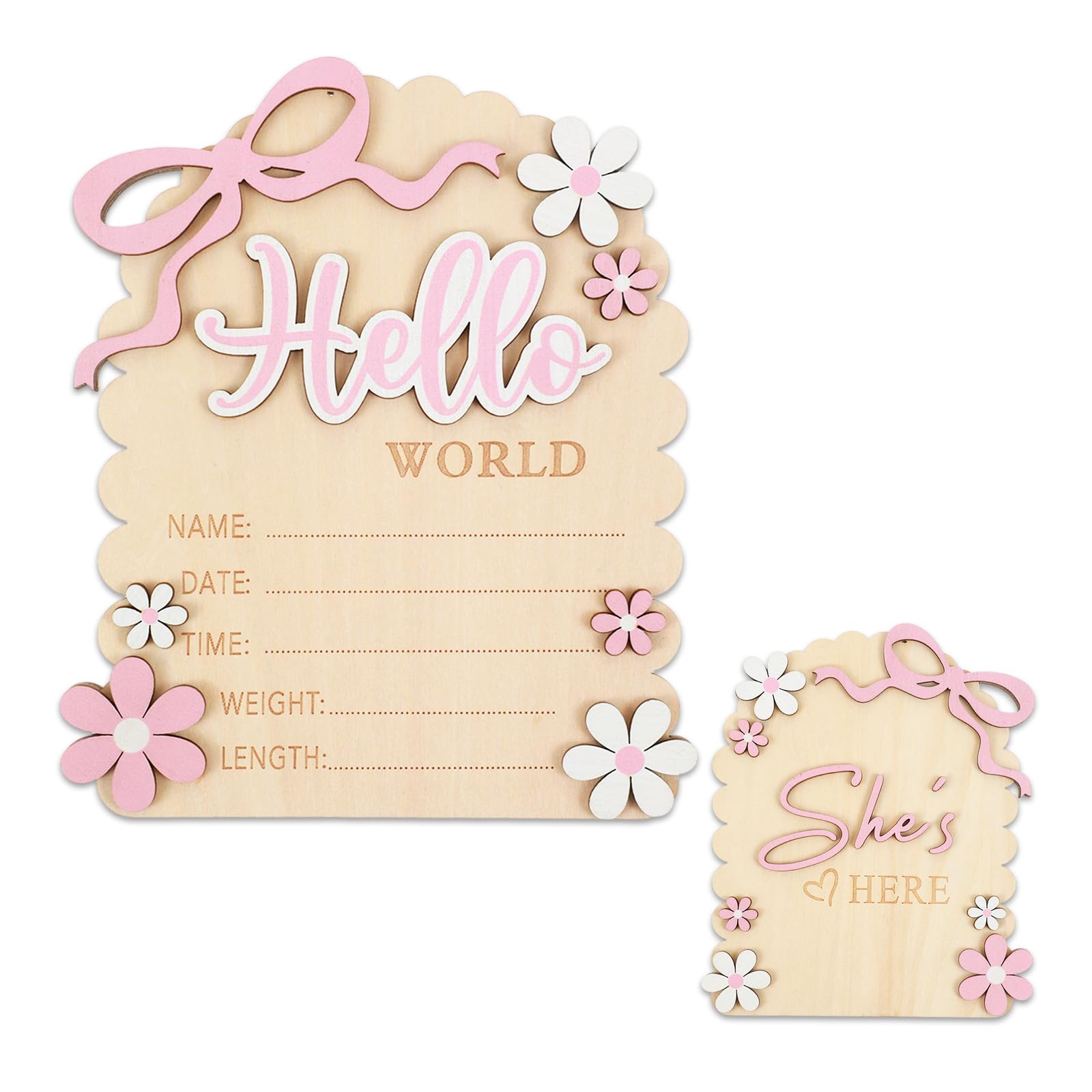 Photo 1 of **MINOR DAMAGE (FADE & MINOR BURN SPOTS)*** Matwsec Hello World Newborn Sign Baby Name Sign Bow Birth Announcement Signs for Hospital Baby Welcome for Boys and Girls Photo Props Shower Nursery