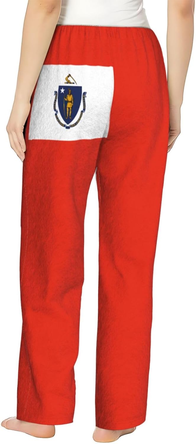 Massachusetts State Flag Print Fashion Cozy Womens Flannel Pajama Pants,Perfect For Christmas And Everyday Wear