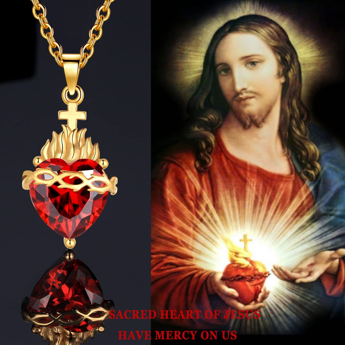 Colgante del Sagrado Corazón de Jesús, Inmaculado Corazón de María para mujer, regalo para oraciones