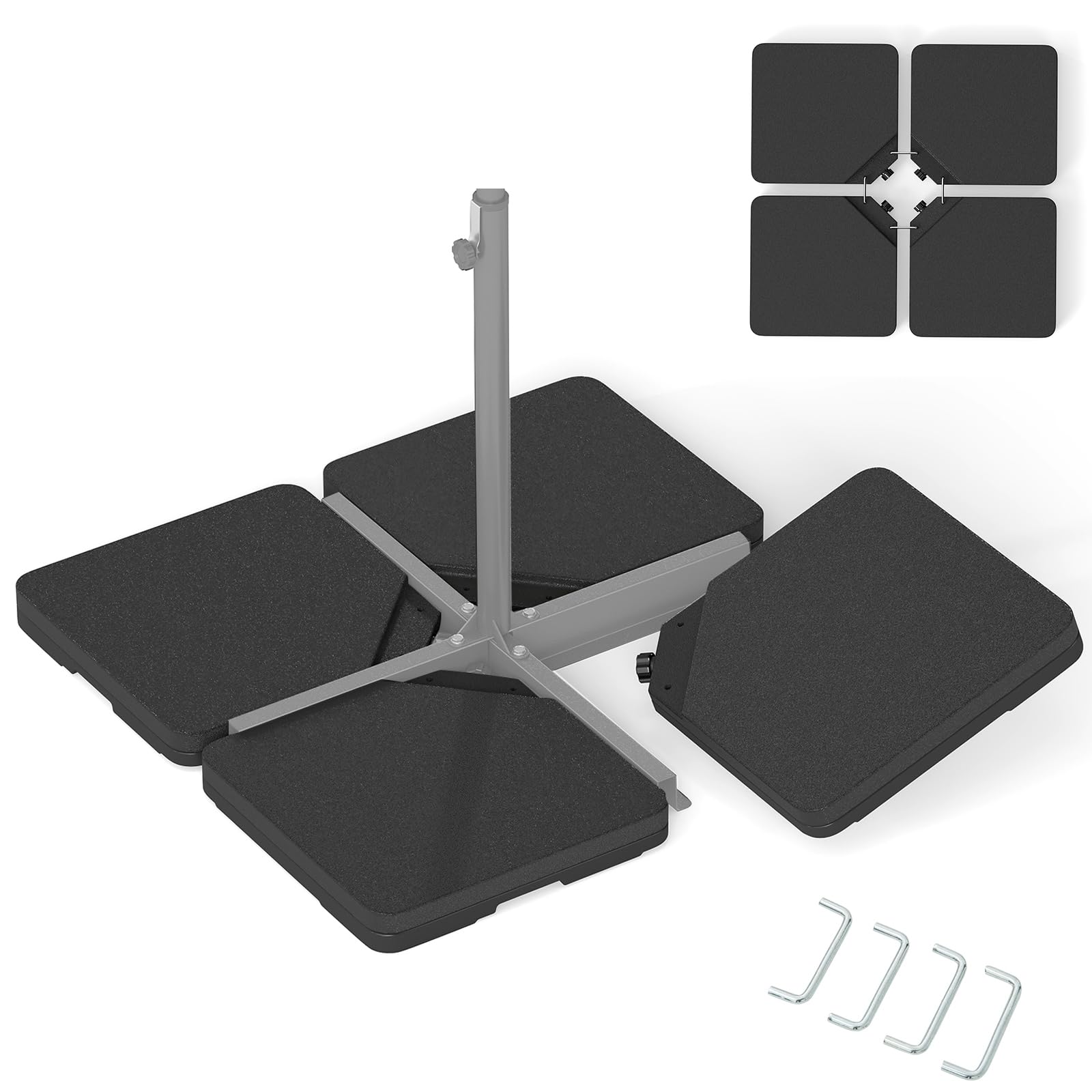 Giantex 220 lbs Fillable Patio Offset Umbrella Base, 4-Piece Cantilever Stand with Water and Sand Reservoirs, Heavy Duty HDPE Umbrella Weighted Plates for Poolside, Garden, Yard, Black