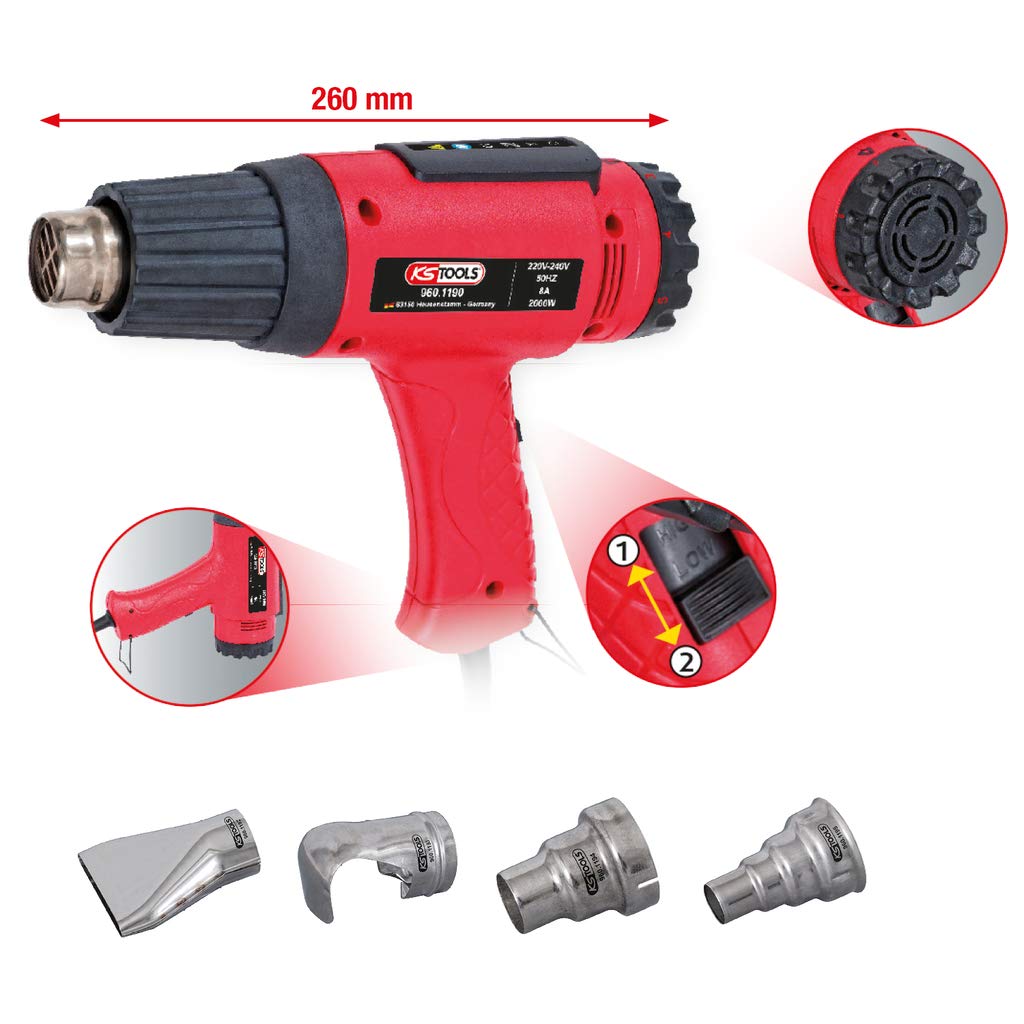 KS TOOLS Juego de pistola de aire y calor con 4 accesorios