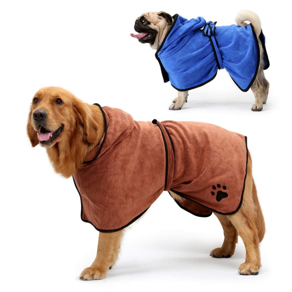 Albornoz for Perros XS-XL Toalla de baño for Perros pequeños medianos Grandes 400g Toalla de Secado de Microfibra súper Absorbente for Mascotas (Color : Blue, Size : L)